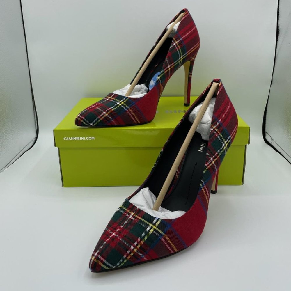 Gianni Bini Red Multi Plaid Heels